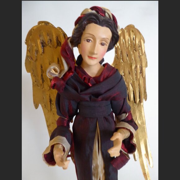 VINTAGE 19” CHRISTMAS ANGEL GOLD WINGS HOLIDAY FIGURE STATUE - Picture 2 of 16